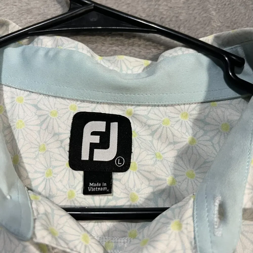 FootJoy Lisle Polo Shirt Mens Large White Floral Golf Performance Stretch 26547